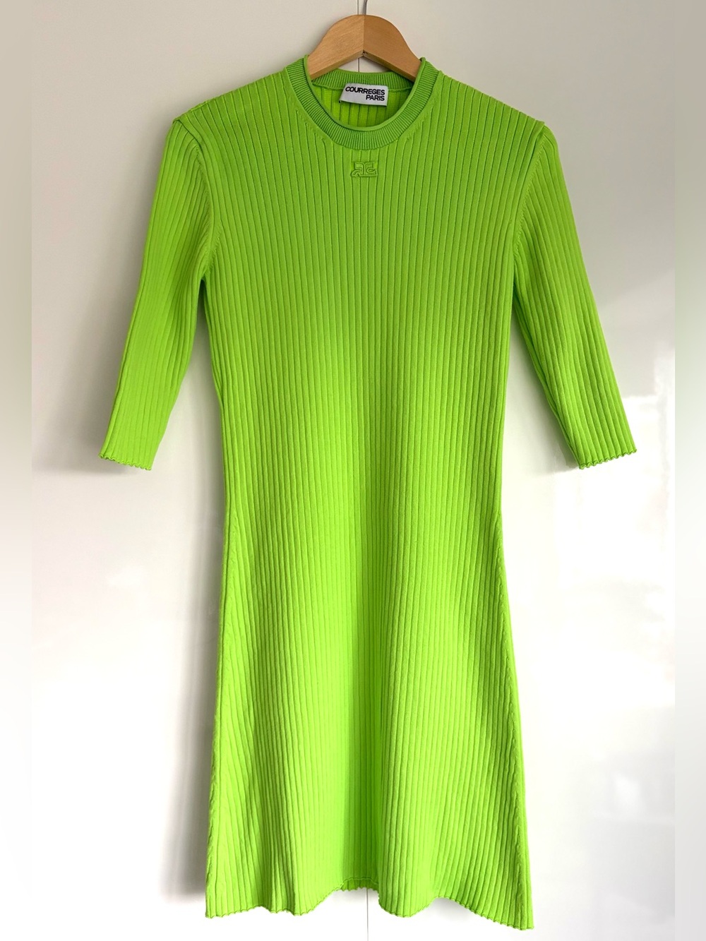 Courrèges Paris Embroidered Logo
Ribbed Dress In Neon Green, size M - Picture 2 of 12